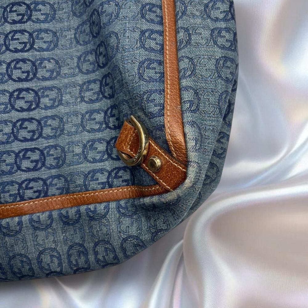Gucci Denim Logo Tote with Brown Leather Trim - Picture 3 of 9
